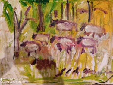 "Moutons champ de fo…" başlıklı Tablo Sophie-Charlotte Lafargue De Grangeneuve tarafından, Orijinal sanat, Akrilik