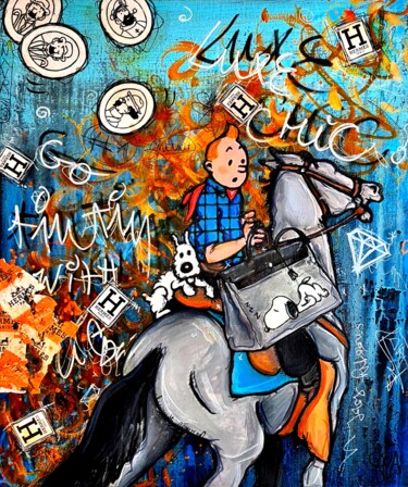 绘画 标题为“Pop Tintin Milou Sn…” 由Pvettese, 原创艺术品, 丙烯 安装在木质担架架上