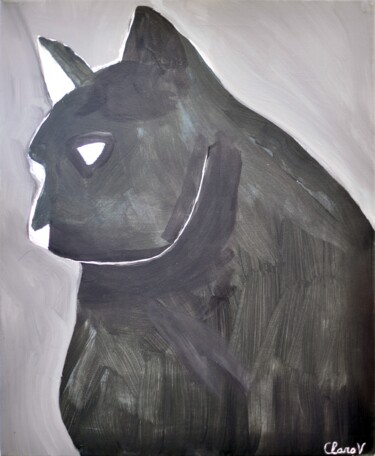 Pintura intitulada "Chat noir" por Clara Vanderseypen, Obras de arte originais, Acrílico Montado em Armação em madeira