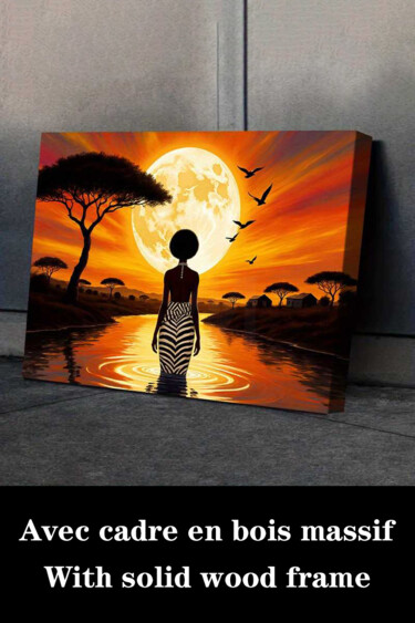 "African Savannah Su…" başlıklı Baskıresim 江华 梁 tarafından, Orijinal sanat, Mürekkep püskürtmeli Ahşap Sedye çerçevesi üzeri…