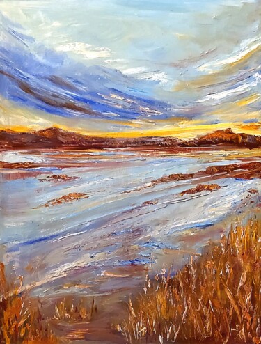 Painting titled "The birds have flow…" by Elena Stepanovych, Original Artwork, Oil Mounted on Wood Stretcher frame