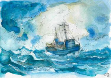 Peinture intitulée "🖼 Returning from fi…" par Armajay, Œuvre d'art originale, Aquarelle