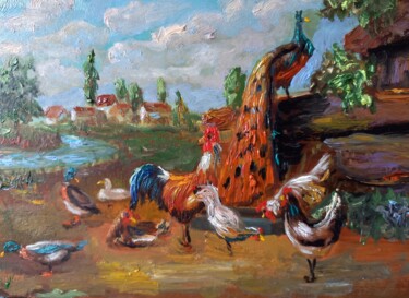 "Петухи" başlıklı Tablo Margarita Makarova tarafından, Orijinal sanat, Petrol