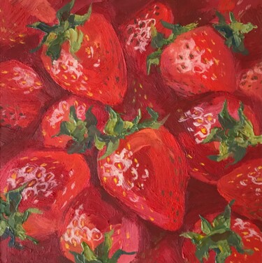 Painting titled "Strawberries oil pa…" by Anastasia Mukhina Anamustudio, Original Artwork, Oil