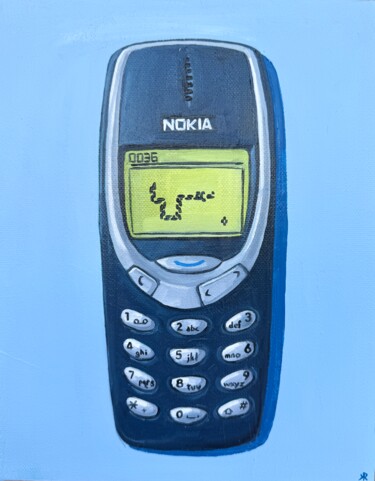 Ζωγραφική με τίτλο "Snakes on a Phone" από Kate Revill, Αυθεντικά έργα τέχνης, Λάδι Τοποθετήθηκε στο Ξύλινο φορείο σκελετό