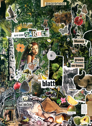 Collages titled "In My Secret Garden…" by Myredrm, Original Artwork, Collages Mounted on Wood Panel