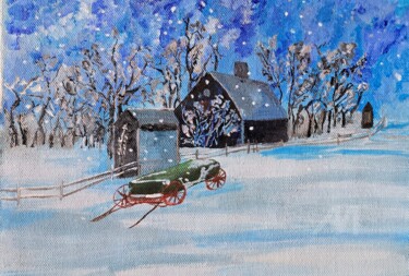Painting titled "Zima, obraz na płót…" by Ewa Mościszko, Original Artwork, Acrylic