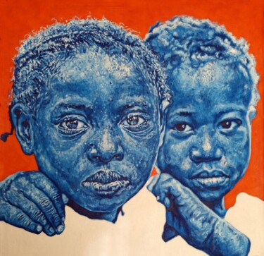 Schilderij getiteld "'Gentle Connection"" door Clement Mohale, Origineel Kunstwerk, Olie