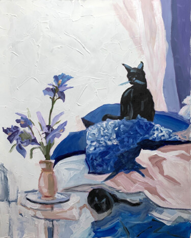 Painting titled "The Iris and the Ca…" by Vita Schagen, Original Artwork, Acrylic Mounted on Wood Stretcher frame