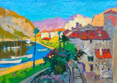 Painting titled "Kotor 2025" by Alexander Shandor, Original Artwork, Oil Mounted on Wood Stretcher frame