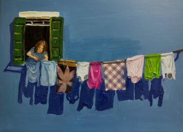 Peinture intitulée "Laundry blues" par Barbara Friehs, Œuvre d'art originale, Acrylique Monté sur Châssis en bois