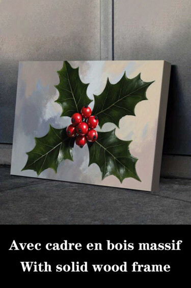 Gravures & estampes intitulée "Holly Leaves Berrie…" par Jiang Hua Liang, Œuvre d'art originale, Jet d’encre Monté sur Châss…