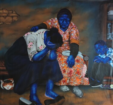 Painting titled "Larmes versées.." by Valentin Cyrille Evegue, Original Artwork, Acrylic