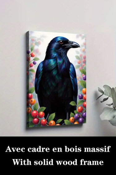 Gravures & estampes intitulée "Raven Berries Canva…" par Jiang Hua Liang, Œuvre d'art originale, Jet d’encre Monté sur Châss…
