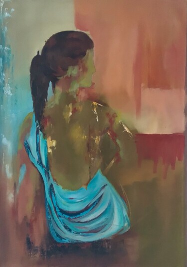 Painting titled "una  mujer sentada" by Phil-Juan Masure, Original Artwork, Oil Mounted on Wood Stretcher frame