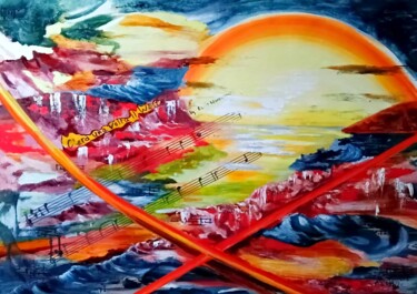 Painting titled "Soundscapes in Pain…" by Mónika Katalin Pál, Original Artwork, Oil Mounted on Wood Stretcher frame