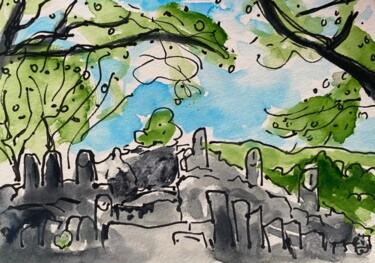 Malerei mit dem Titel "enceinte cyclopéenn…" von Frob, Original-Kunstwerk, Aquarell