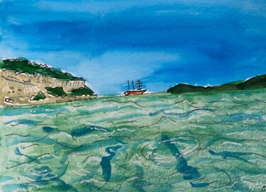 Malerei mit dem Titel "Plage de Sant' Aman…" von Frob, Original-Kunstwerk, Aquarell