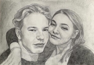 Pintura intitulada "Romantic Embrace –…" por Lyubov Popova, Obras de arte originais, Lápis