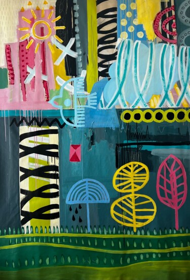 Painting titled "City of Sun and Rai…" by Kateryna Malomuzh, Original Artwork, Acrylic