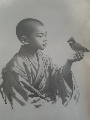 Painting titled "petit  bouddha" by Merline  Pbg, Original Artwork, Acrylic