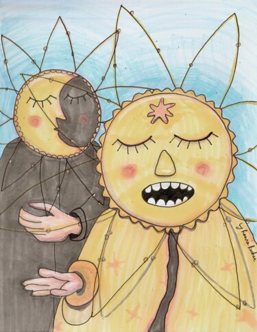 "Two Voices: Sun & M…" başlıklı Resim Hanna Kochet tarafından, Orijinal sanat, Işaretleyici