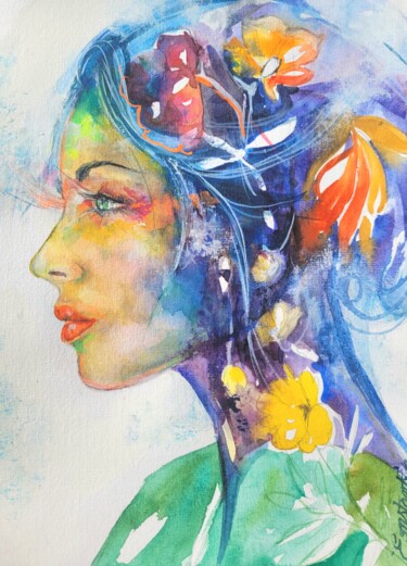 绘画 标题为“Le souffle de coule…” 由Elisabeth Constantin, 原创艺术品, 水彩