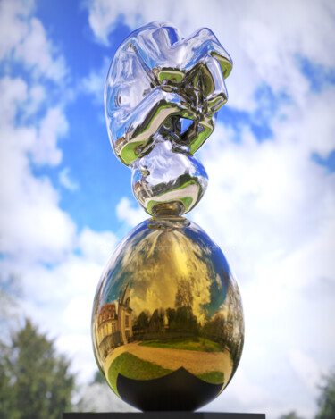 Sculpture titled "Waiting For Birth#3" by Daniel Kei Wo, Original Artwork, Stainless Steel