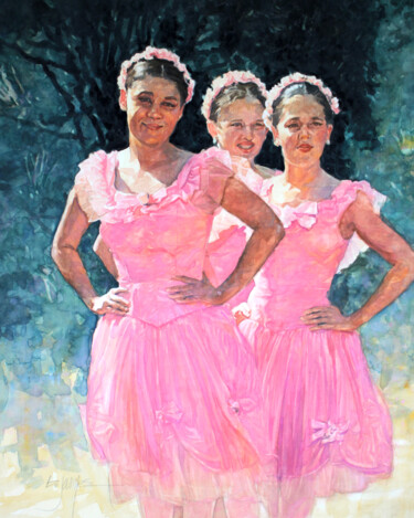 Pintura intitulada ""Ballet Dancers in…" por Bill James Family Estate-Jo Ann James Trustee, Obras de arte originais, Aquarela