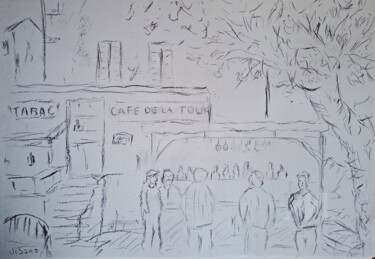 Dessin intitulée "Café de la Tour à N…" par Roberto Urbano, Œuvre d'art originale, Fusain