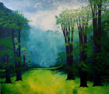 Painting titled "MAS ALLA DEL BOSQUE" by Alvaro Daza, Original Artwork, Acrylic