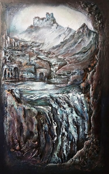 Painting titled "Mountain landscape…" by Natal A Litos, Original Artwork, Acrylic