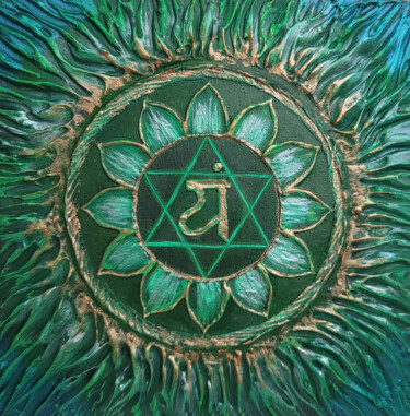 Картина под названием "Anahata: The Emeral…" - Наталья Поповцева, Подлинное произведение искусства, Акрил