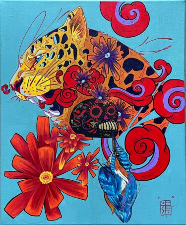 Painting titled "Dia de los muertos" by Stephanie Castagna-Arnaud, Original Artwork, Acrylic Mounted on Wood Stretcher frame