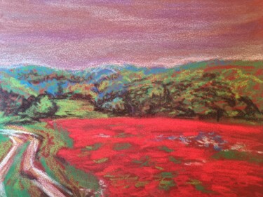 Drawing titled "Color Fields. Red" by Mava Ra, Original Artwork, Pencil
