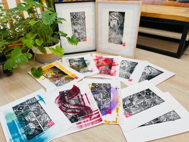 印花与版画 标题为“Sérigraphie héron e…” 由Stephanie Castagna-Arnaud, 原创艺术品, Linocuts