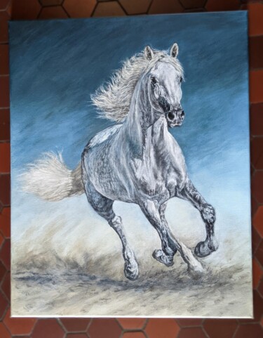 "Cheval blanc sauvage" başlıklı Tablo Jean-Lou Rabary tarafından, Orijinal sanat, Akrilik