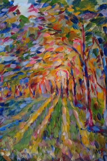 Painting titled "Sunlit Path" by Dilyara Moldabekova, Original Artwork, Acrylic Mounted on Wood Stretcher frame