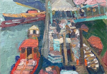 "Boats and Restauran…" başlıklı Tablo Georgina Rey tarafından, Orijinal sanat, Petrol