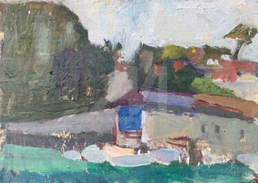 Painting titled "Harbour and Boats,…" by Georgina Rey, Original Artwork, Oil
