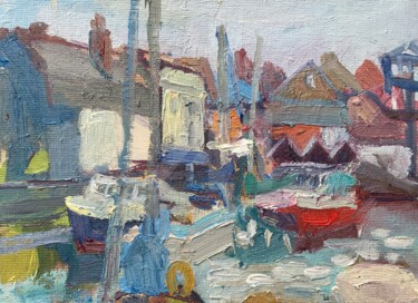 Painting titled "Red Boat in Weymout…" by Georgina Rey, Original Artwork, Oil