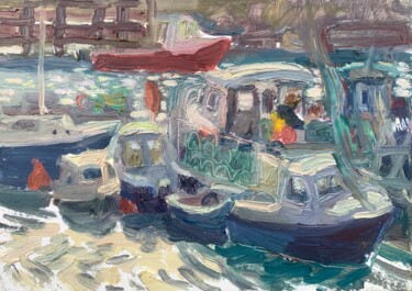 Painting titled "Lobster Boats at Ky…" by Georgina Rey, Original Artwork, Oil