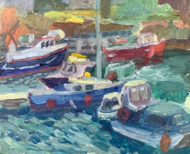 Painting titled "Fishing Boats at Ky…" by Georgina Rey, Original Artwork, Oil