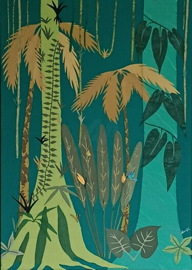 Arte têxtil intitulada "Acomat" por Christine De Bast, Obras de arte originais, Colagens Montado em Vidro