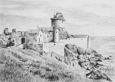 Peinture intitulée "Le fort La Latte" par Michel De Ruyck, Œuvre d'art originale, Crayon Monté sur Panneau de bois