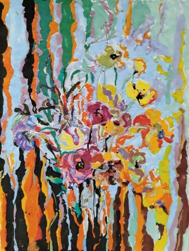 Peinture intitulée "The Flow of Color–…" par Aloosan, Œuvre d'art originale, Argile Monté sur Carton