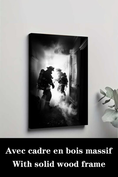 Druckgrafik mit dem Titel "Firefighters First…" von Jiang Hua Liang, Original-Kunstwerk, Tintenstrahl Auf Keilrahmen aus Hol…