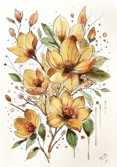 Peinture intitulée "🎨Wild Bloom" par Armajay, Œuvre d'art originale, Aquarelle