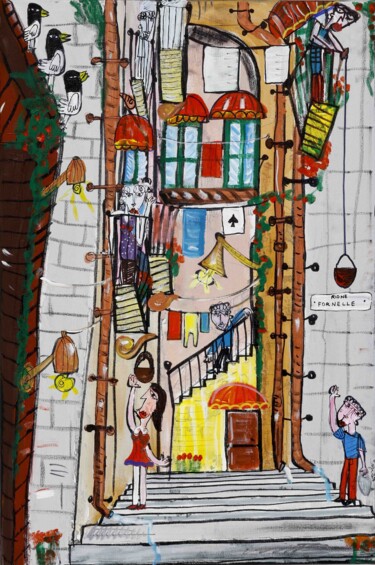 Ζωγραφική με τίτλο "Rione Fornelle" από Alessandro Siviglia, Αυθεντικά έργα τέχνης, Ακρυλικό Τοποθετήθηκε στο Ξύλινο φορείο…