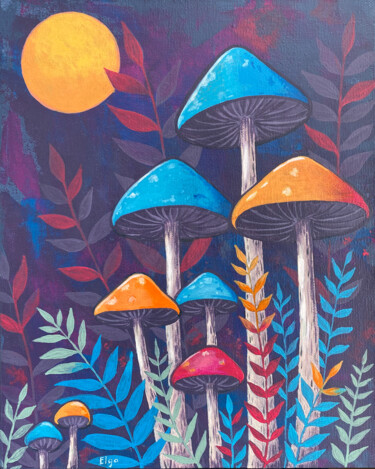 Peinture intitulée "Fantastic mushrooms…" par Elga, Œuvre d'art originale, Acrylique Monté sur Châssis en bois